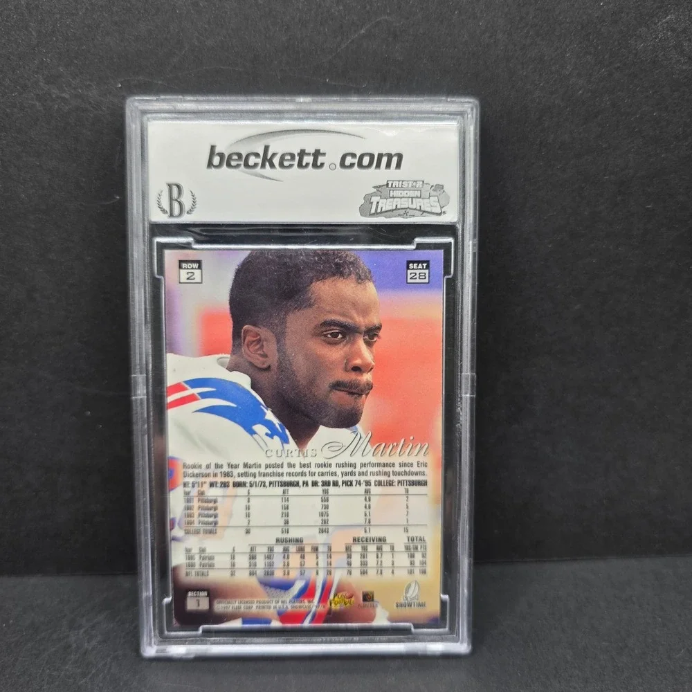 Flair Showcase Football Card Curtis Martin BCCG 10 1997 Row 2 Patriots #28